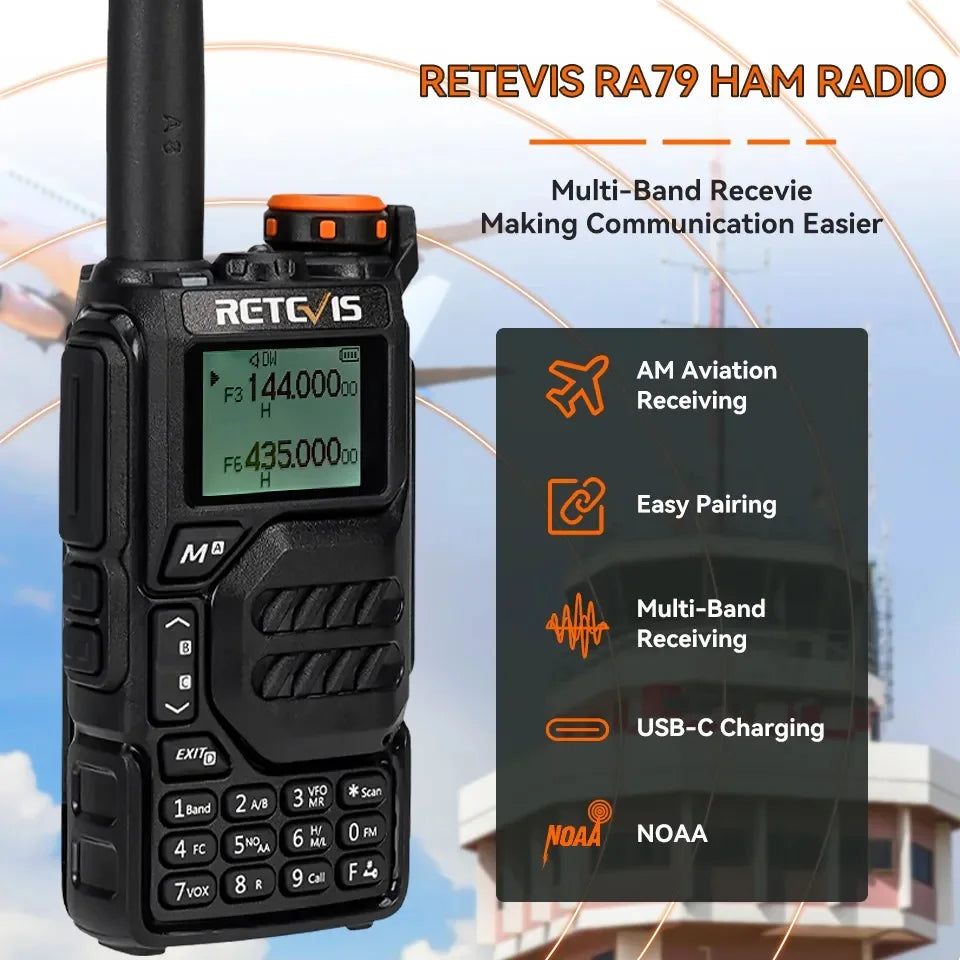 Retevis RA79 Aviation Band Walkie Talkie AM FM Airband Two Way Radio USB C Charge Ham Radio Quansheng UVK5 uvk5 Walkie-talkie