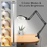 NEWACALOX 10X/5X Magnifier 5 Colors Illuminated Magnifying Glass Touch Control Table Lamp for Soldering Close Work RepairingTool