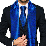 New Fashion Men Scarf Tie Set Blue Gold Jacquard Paisley Silk Autumn Winter Hanky Cufflink Casual Business Shawl Gift Barry.Wang