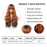 Long Curly Orange Brown Ombre Synthetic Wavy Wigs with Bangs Ginger Cosplay Party Wig for Women Afro Natural Hair Heat Resistant