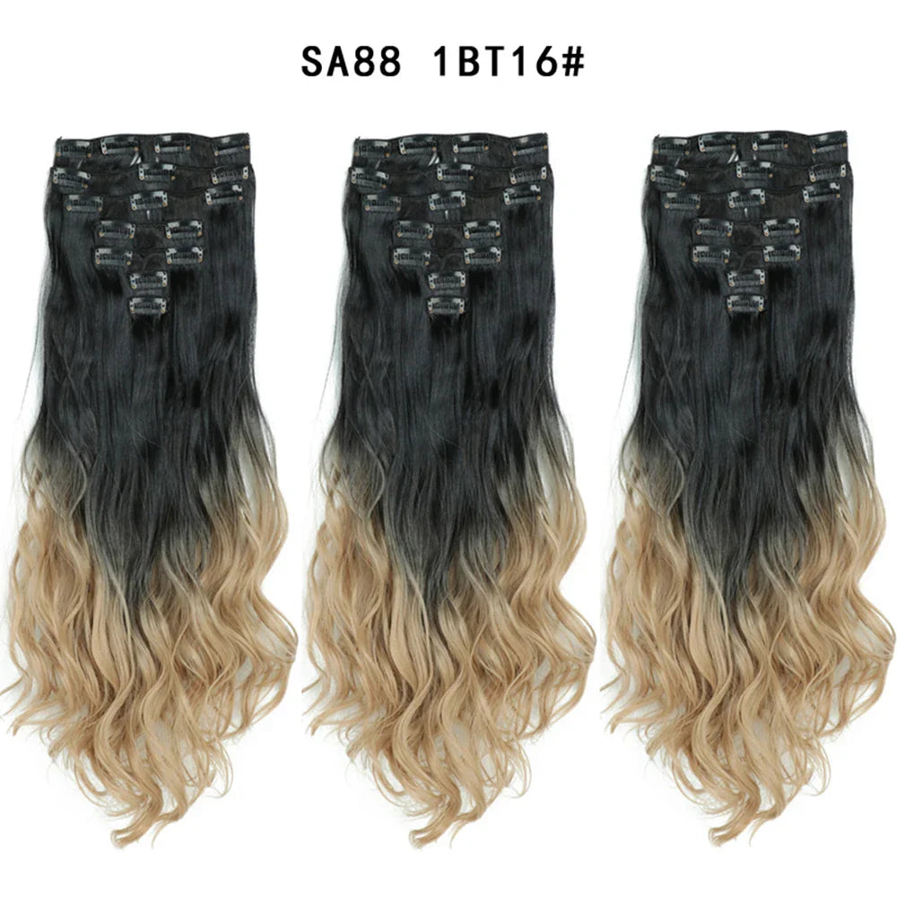 Set Hair Clip In Hair Extensions With Clips Hairpieces Synthetic Extension False/Fake Hair Blonde Eunice Hair Long Hair Pieces