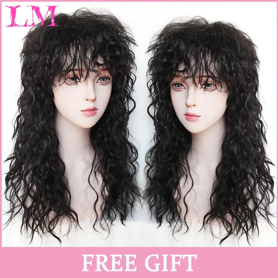 LM Cosplay Wig With Bangs Synthetic Straight Hair 24 Inch Long Heat-Resistant Pink Wig For Women