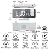 FM Radio LED Digital Smart Alarm Clock Watch Table Electronic Desktop Clocks USB Wake Up Clock with 180° Time Projection Snooze