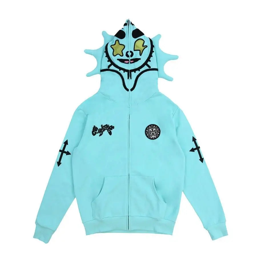 Y2k Zip Up Hoodie Printed Graphic Hip Hop Full Zip Hoodies High Street Fashion Brand Hooded Coat Harajuku Streetwear Sweatshirts