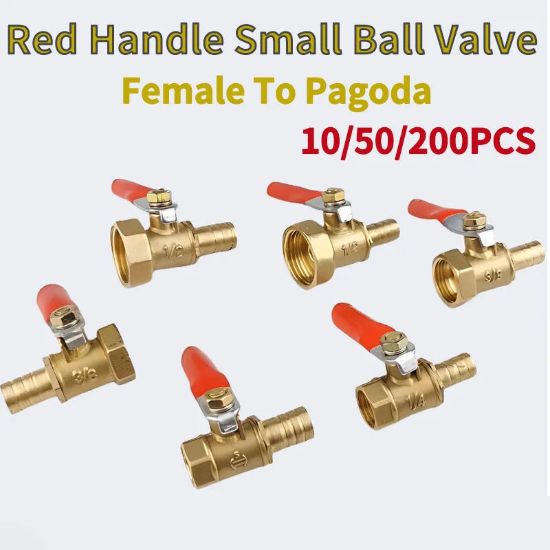 Brass Barb Ball Valve: Female Thread Connector for Copper Pipe Fitting. Available in 1/8'', 1/4'', 1/2'' with 6-12mm Hose Barb