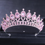 Pink Crystal Tiaras And Crowns For Women Bride Pink Rhinestone Prom Diadem Crown Tiara Bridal Wedding Hair Accessories Jewelry