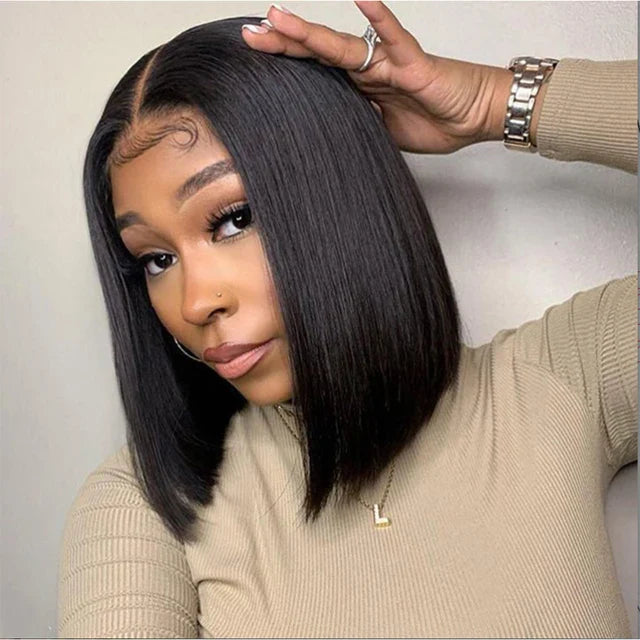 Sleek Ginger Orange Lace Front Short Bob Wigs Highlight P4/27# Brazilian Human Hair Wigs 200% Density Natural Remy Human Hair