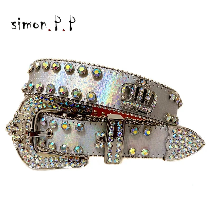 Punk Western Rhinestone Belts for Women Luxury Diamond Strap Cowgirl Cowboy Bling Crystal Pin Wide Buckle Studded Y2K Mens Belts