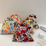 Cotton Fabric Floral Small Drawstring Bags Lipstick Toiletry Makeup Organizer Coin Pocket Bags Purse Keys Earphone Storage Bag