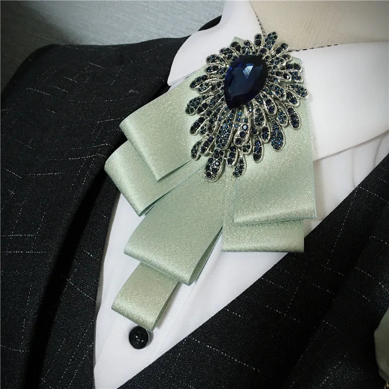 Men's Bow Tie Corsage Pocket Towel Sets British Korean Dress Suit Jewelry Luxury Rhinestones Men Wedding Accessories 3 Piece Set