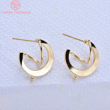 (2588)6PCS 20MM 24K Gold Color Brass Round with S line Stud Earrings High Quality Diy Jewelry Findings Accessories