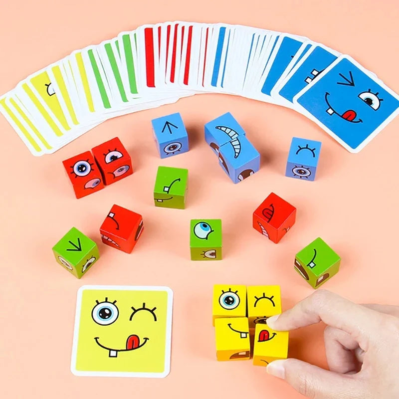 New 3D Montessori Geometry Puzzles Building Block Face Changing Logical Thinking Training Wooden Children's Early Education Toy