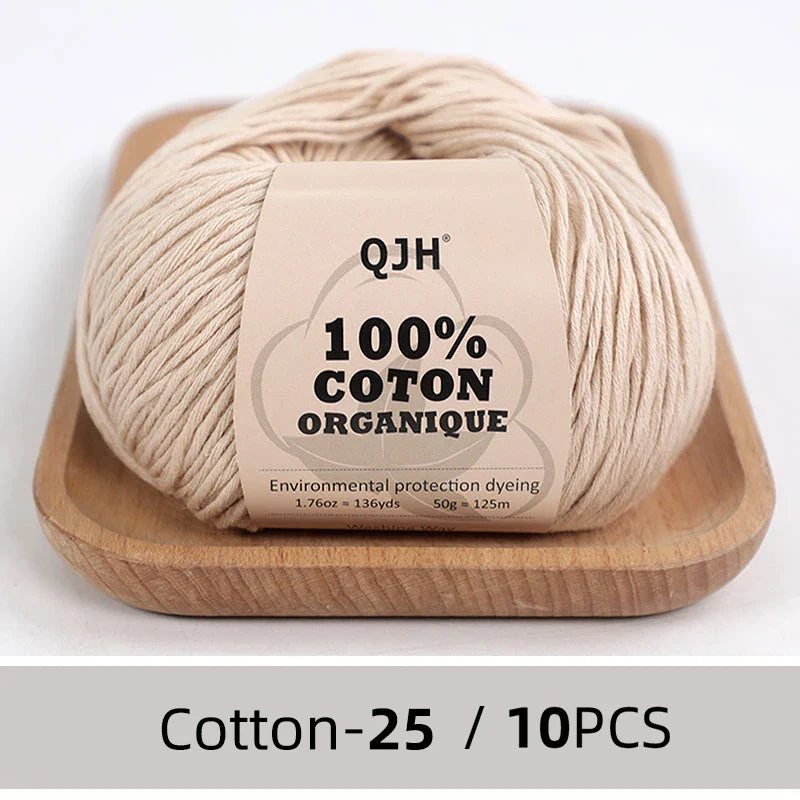 QJH 10PCS 100% Organic Cotton Yarn Pure/Mixed Color Yarn, Knitting Yarn - Crochet Yarn Soft 10 Strands Hank Yarn Machine Washabl