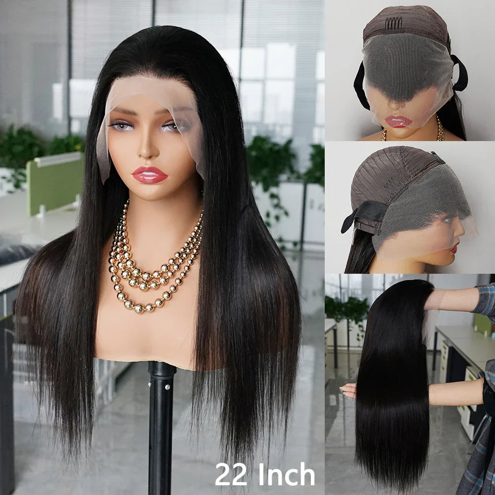 180% 13x4 Bone Straight Lace Front Wig Indian Remy Transparent Lace Frontal Wig Human Hair Wigs 4x4 Closure Wig Pre-Plucked