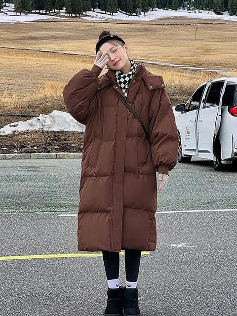 Winter Women Parka 2023 New Long Straight Down Cotton Coat Hooded Korean Loose Puffer Jacket Fashion Female Warm Parkas Outwear