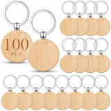 100 Pieces Round Wood Keychain Blanks Diy Wooden Keychain Blanks Unfinished Wooden Key Ring Key