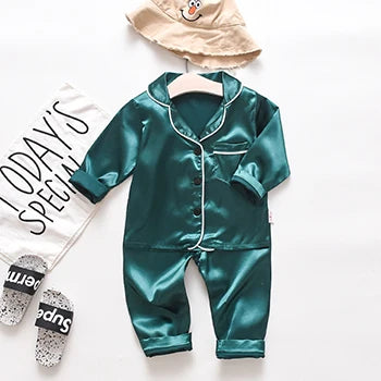 Toddler Girls Silk Satin Pajamas Sets Cartoon Kids Boys Pyjamas Baby Sleepwear Suit Girl Casual Home Wear Clothes Boy Loungewear