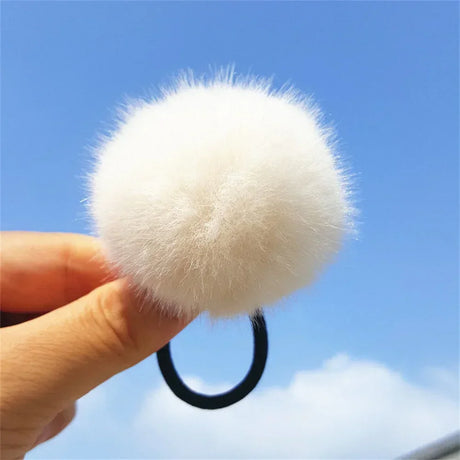 Cute Fur Ball Plush Hair Rope High Elastic Black Hair Ties With Pompom Women Toddler Girls Ponytail Holder Seamless Rubber Bands