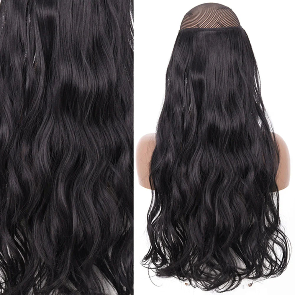 MERISIHAIR Synthetic No Clip Invisible Wire Hair Extensions Straight Black Blonde One Piece False Hairpiece Hair Extension