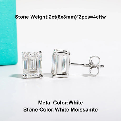 AnuJewel 10k Gold 4/2/1ct Emerald Moissanite Stud Earrings 10K Gold Post Anti-allergy Eearrings For Women Jewelry Wholesale