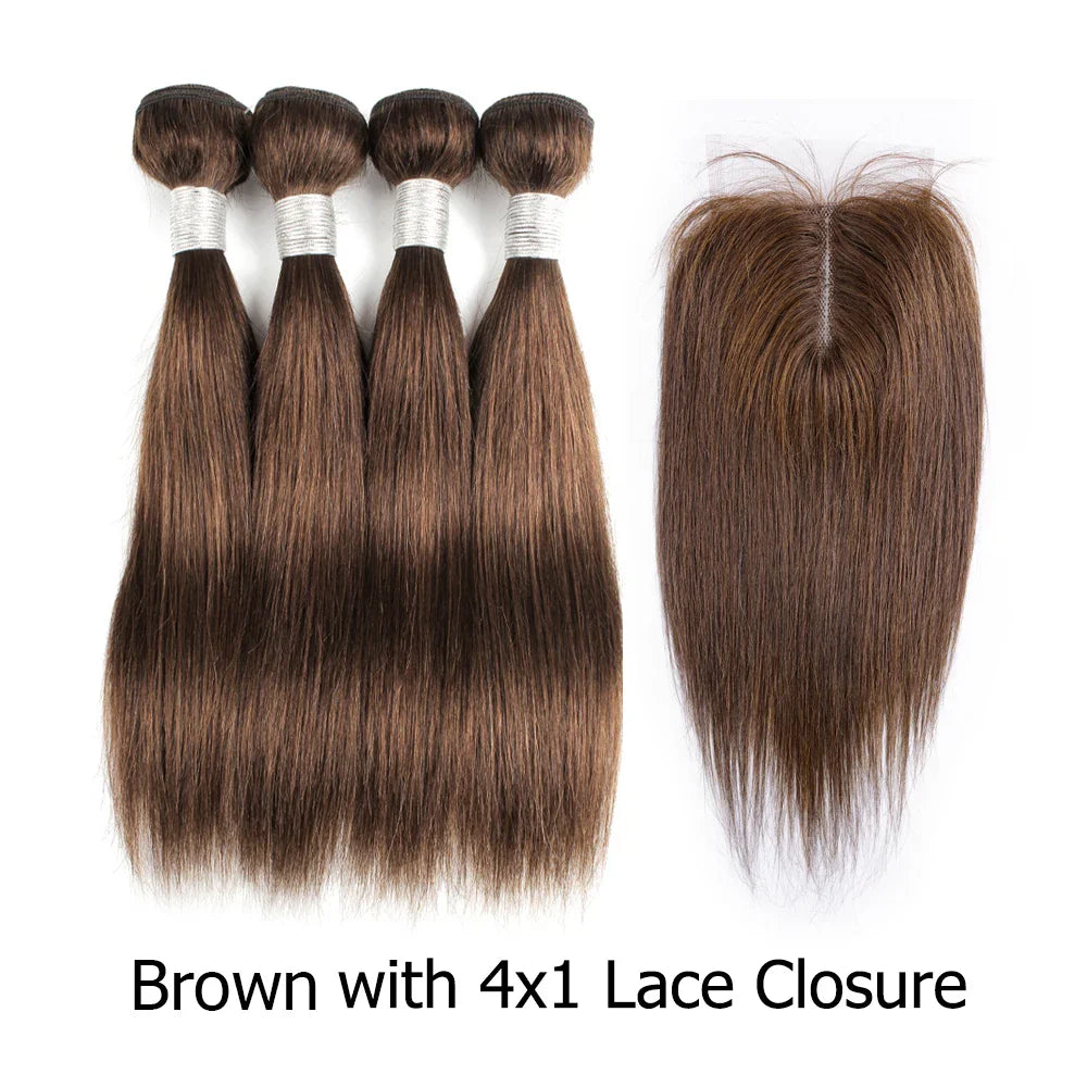 50g/pc 4 Bundles with Closure Transparent 4x1 T Lace Middle Part Ombre Ginger Blonde Straight Remy Human Hair Short Bob Style