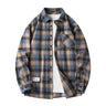 Men Shirt Plaid Flannel Spring Autumn Long Sleeve Blue Loose Mens Casual Shirt Oversized Business Male Soft Dress Shirt