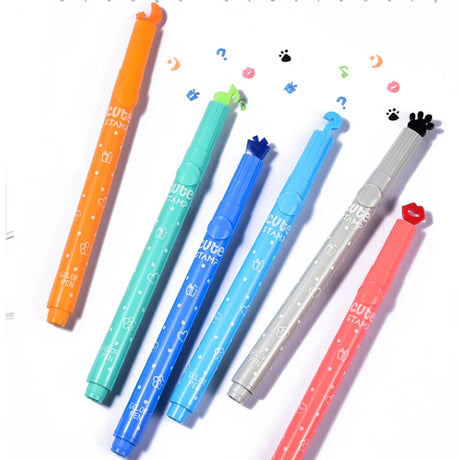 Haile 6Pc Kawaii Candy Color Highlighters Inks Stamp Pen Creative Marker Pens School Student Children Supplies Stationery Gifts