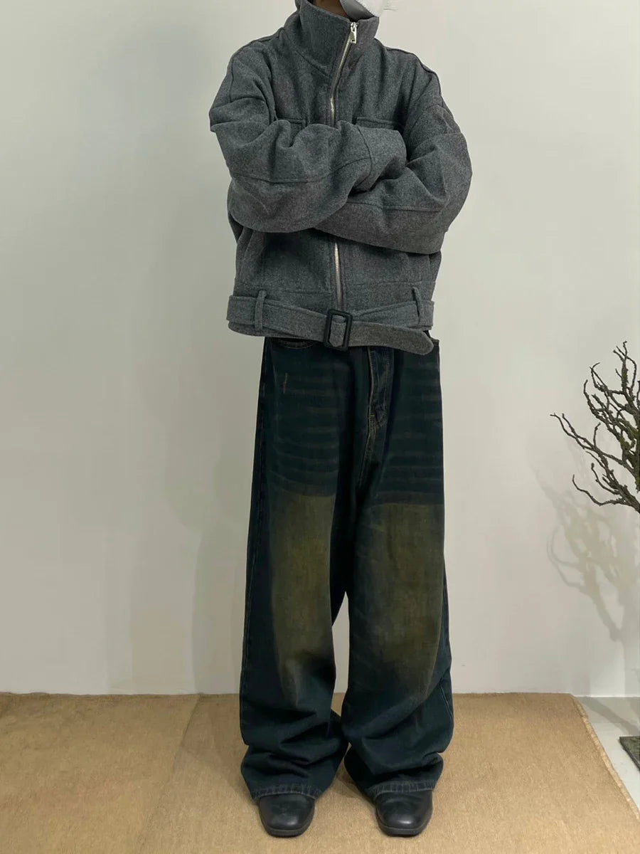 REDDACHiC 90s Retro Skater Oversized Pants Men Green Wash Adjust-waist Wide Leg Casual Brushed Baggy Jeans Y2k Hiphop Streetwear