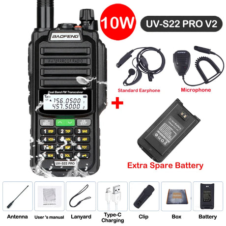 Baofeng UV S22 PRO V2 IP68 Walkie Talkie Waterproof Dual Band 136-174/400-520MHz Ham Radio Upgraded Of UV9R UV5R Pro 50KM Range