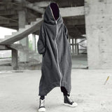 Winter Men Women Hooded Coats Gothic Long Sleeve Zip Long Jackets Large Sized Fleece Overcoats Windbreakers Jackets