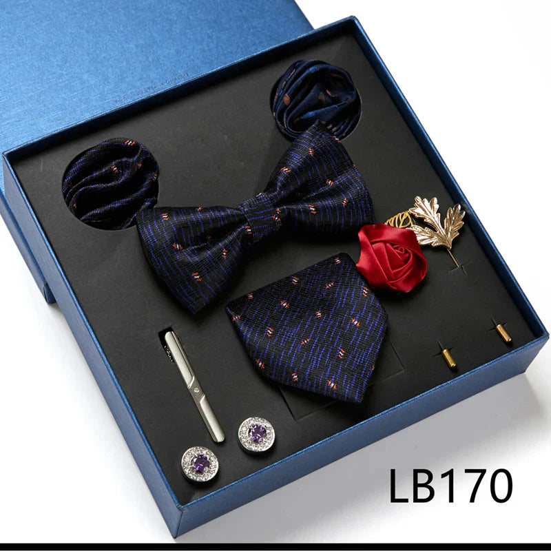 Luxury Quality Tie Set With Necktie Bowtie Pocket Square Cufflinks Tie Clip Brooches For Man Bussiness Wed Party Tie Gift Box