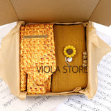 Viola Design 6PCS Gift Box Floral Solid Cotton Sock Tie Sets Clip Pin Cufflinks Hankie Men Wedding Party Daily Cravat Accessory