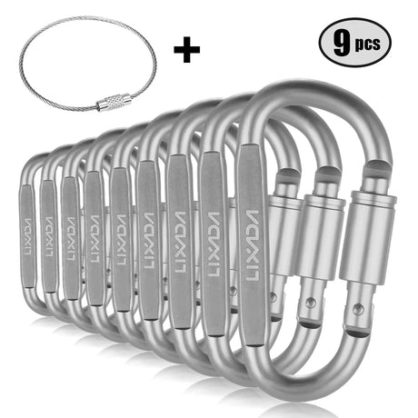 Lixada 9 Pack Aluminum Alloy D-ring Locking Carabiner Clip Set Screw Lock Hanging Hook Buckle Keychain Outdoor Multi Tools