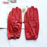 Summer Driving Leather Gloves Women's Thin Sheepskin Unlined Fashionable Hollowed Out All Finger Motorcycle Riding Gloves