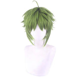 Men Synthetic Green Short Wavy Wig Cosplay Anime Costume Boy Fake Hair Cosplay Wig for Halloween Christmas Party+Hair Cap