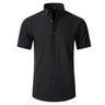 Plus 6XL Men's Social Shirt New Autumn Spring Business Dress Shirts Non-iron Casual Solid Vertical Black Slim Fit Elastic Clothe