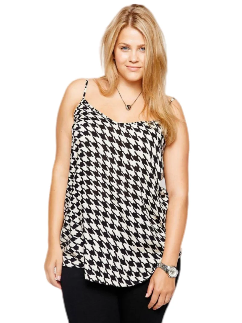 Plus Size Sexy Houndstooth Print Cami Tops Women Loose Black And White Casual Tank Female Large Size Camisole 5XL 6XL 7XL 8XL