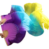 Belly Dance Fan 100% Real Silk Veils 1pc Left hand+1pc right hand Bamboo Handmade Dyed color Performance Practice Dancing Fans