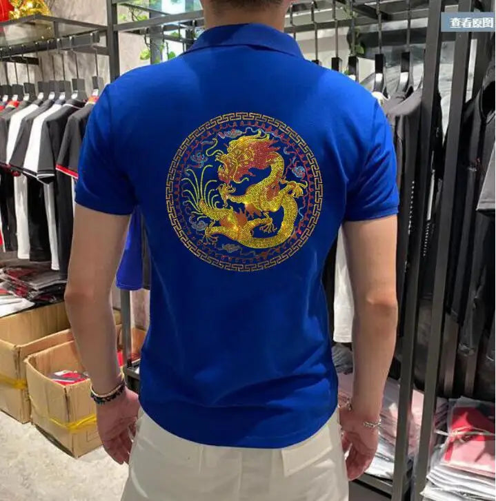 Embroider logo Men Rhinestones S-2XL  Men Polo Shirt New Short Sleeve brand Shirts