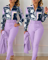 elegant print shirt and pants two piece sets women 2023 spring autumn fashion long sleeve shirts high waist pant casual suits