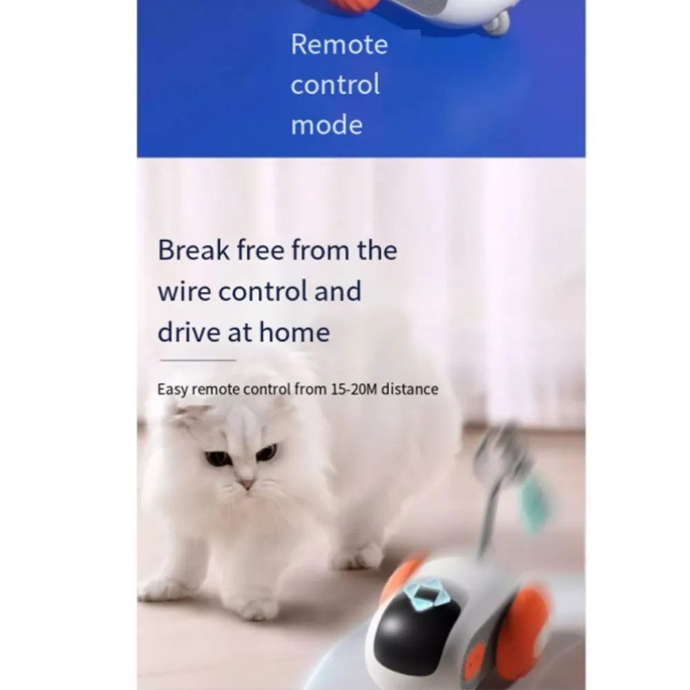 Smart Usb Rechargeable Chasing Electric Automatic Moving Remote Control Interactive Pet Cat Toy Feather Rotating Car for Kitten