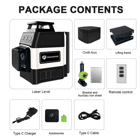 Pracmanu Mini 12 Lines 3D Laser Level 360 Self-Leveling Horizontal And Vertical Cross Line Laser Level Super Powerful Green Beam