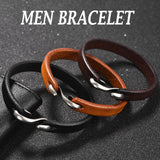 Fashion American Retro Vacation Leather Bracelet For Men Classic S Shape Clasp Hiphop Stainless Steel Charm Bracelet Wholesale