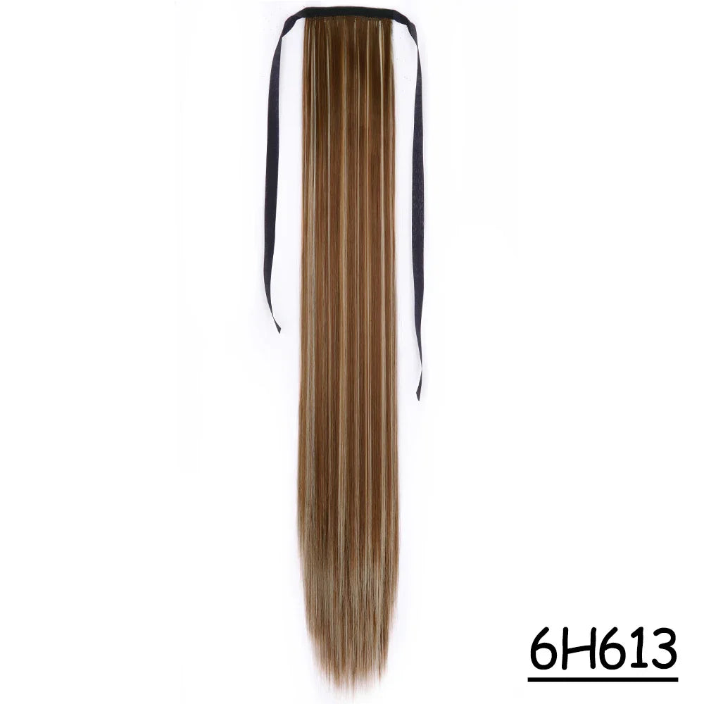 Synthetic Ponytail Hair Extension Natural Hairpiece Clip In Wrap Around Pony Heat Resistant Black Burgundy Hairstyle