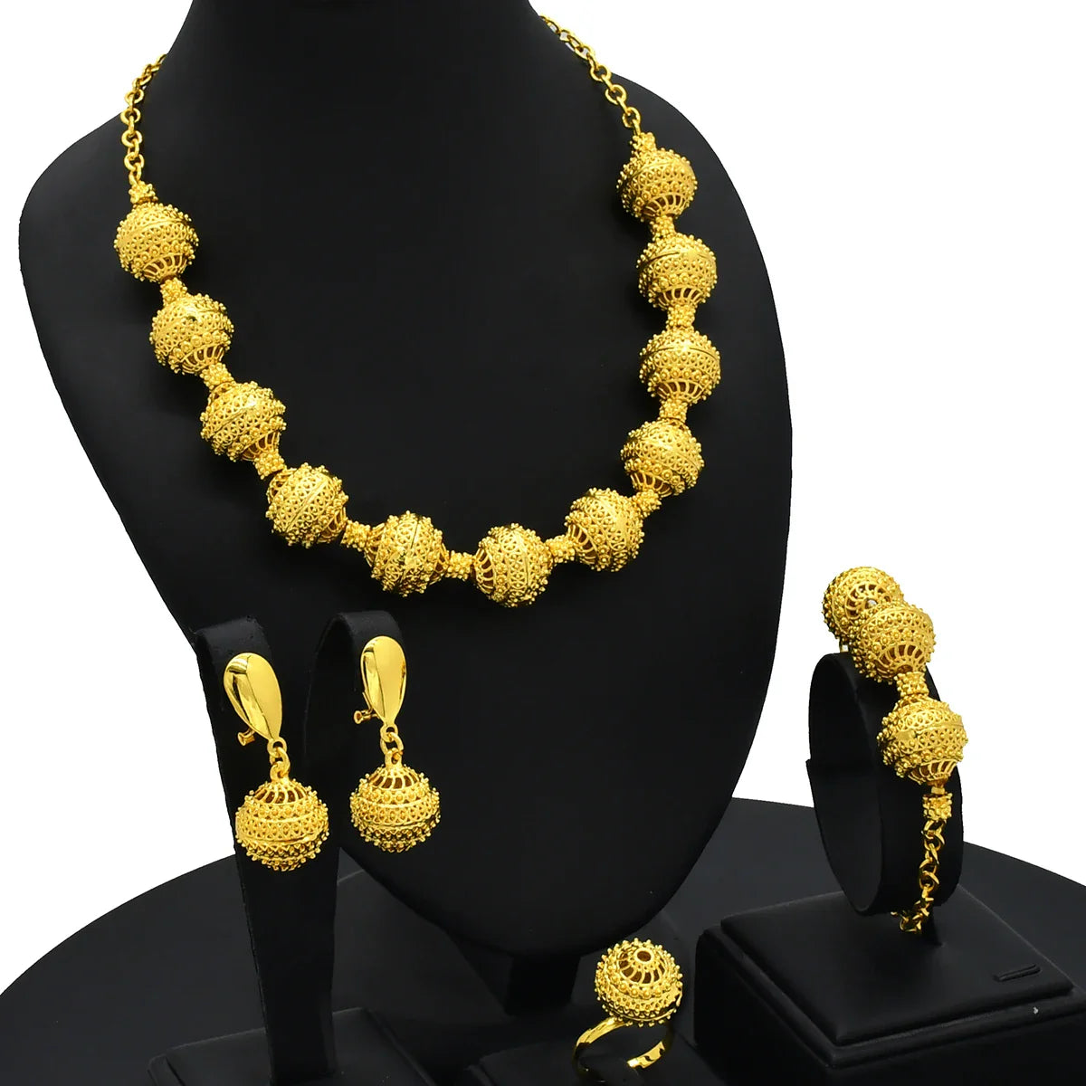 ANIID Africa Luxury Round Ball Jewelry Sets For Lady Bridal Party 24k Gold Color Necklace Set Indian Nigerian Wedding Gifts New