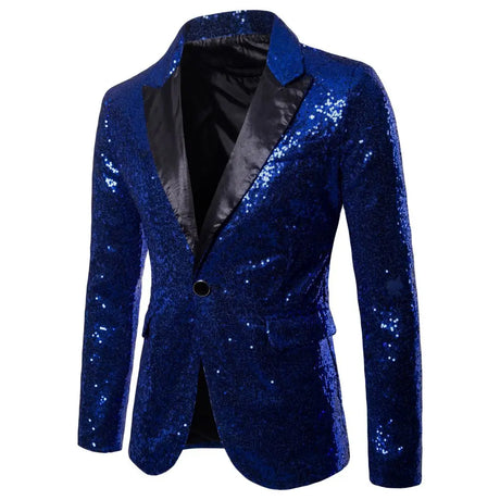 Men's Suit Round Sequin Pocket Single Row Button Wedding Groom Stage Show Hosting Dinner Menswear Bar Dance Casual Men Blazer