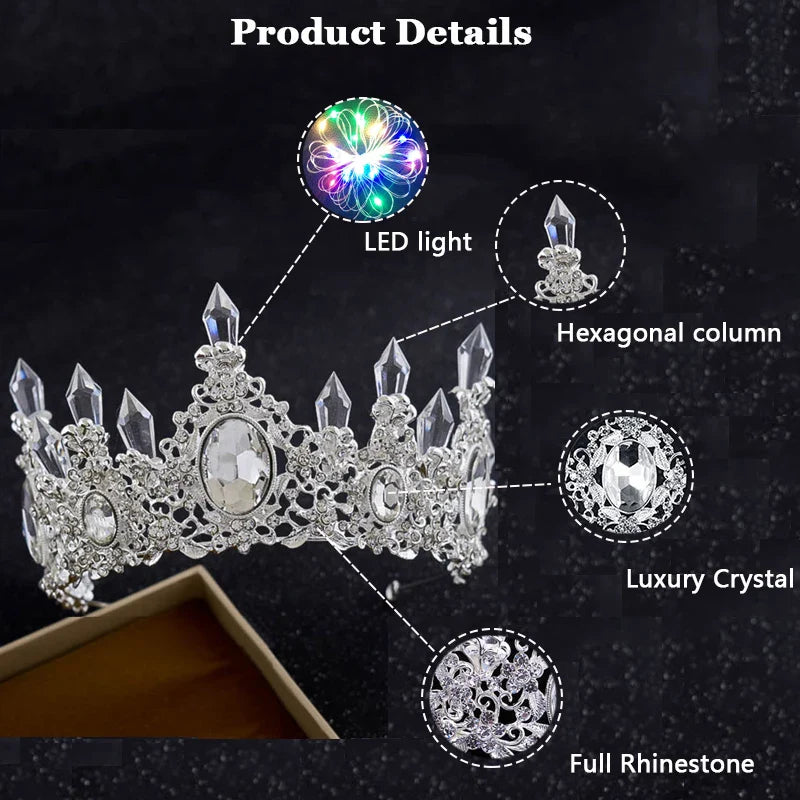 LED Light Crystal Crown Tiaras for Bride Women Crowns Hair Accessories Jewelry Wedding Bridal Queen Princess Tiara For Girls