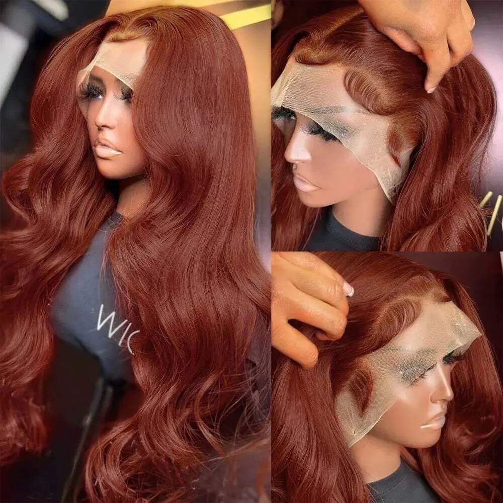 30 32 Inch Brazilian Reddish Brown 13x4 13x6 HD Lace Front Wigs Human Hair Body Wave 250% Glueless Closure Frontal Wig For Women