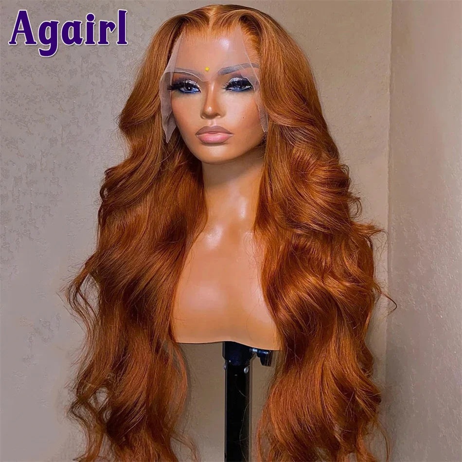 Mix Ginger And Copper Brown 13X6 Lace Front Wigs Body Wave/ Straight Human Hair Wigs Ombre Orange Transparent Lace Frontal Wigs