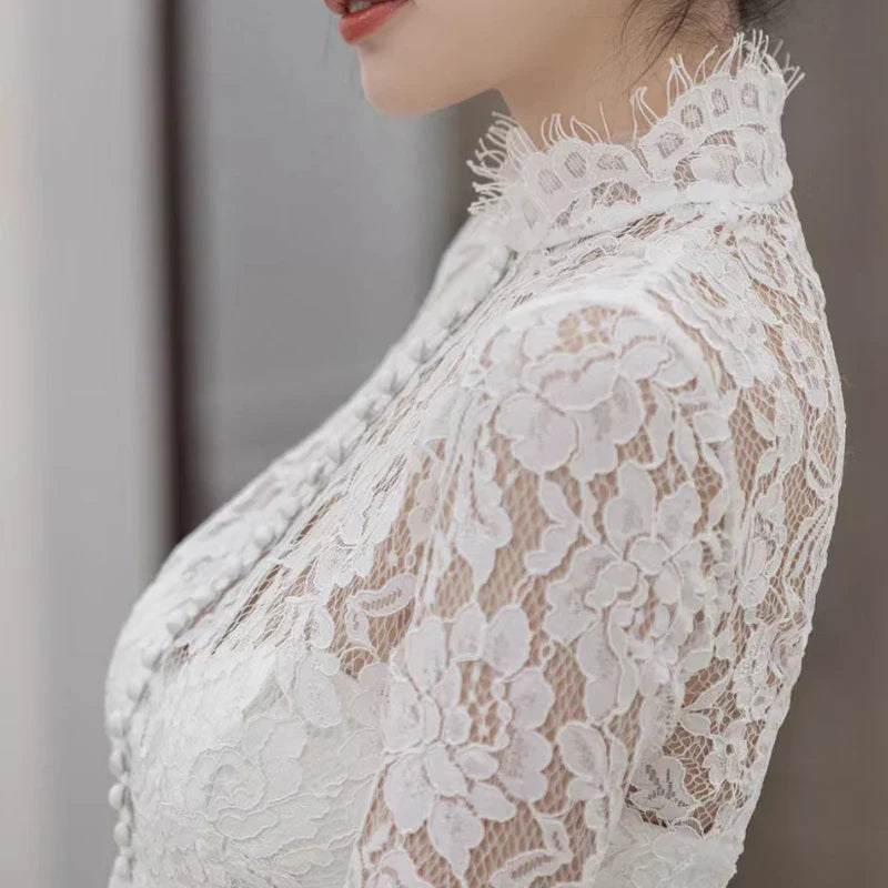 Women's Wedding Dress Capes High Neck Lace Jacket Wraps Shrug Bridal Cloak Evening Wrap Shawl Lace Top Long Sleeve